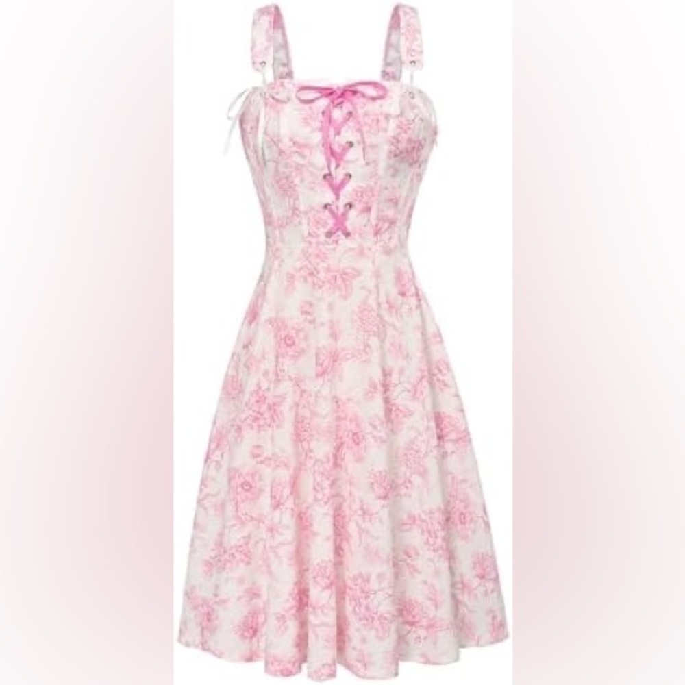 SCARLET DARKNESS Pink Floral Corset Dress Sz S Cottagecore Milkmaid renaissance